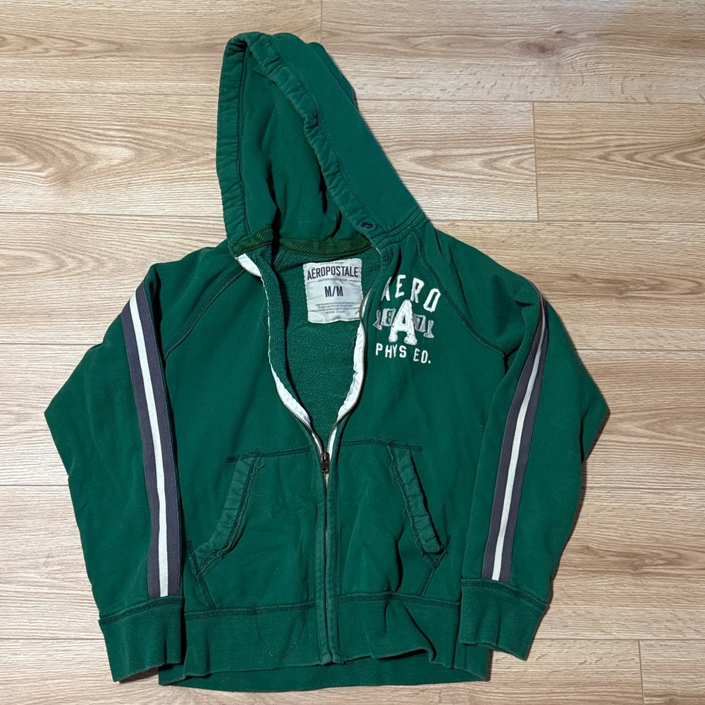 Aeropostale Forest Green Hoodie with Stripes